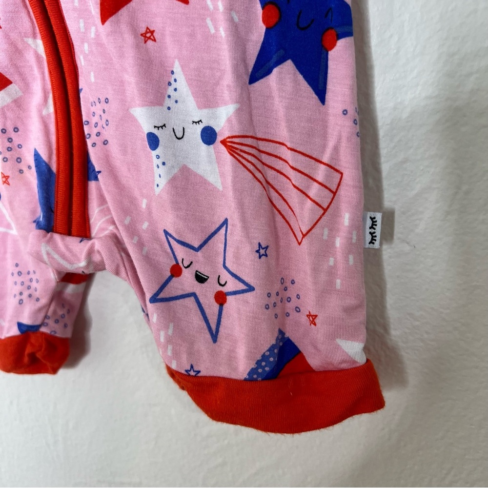 Little Sleepies Bamboo Zipper Romper Pink Star Print Short Sleeve Size 6-12M - Picture 5 of 8